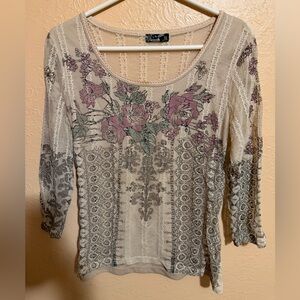 Vanilla Sugar Beige Floral Lace Blouse